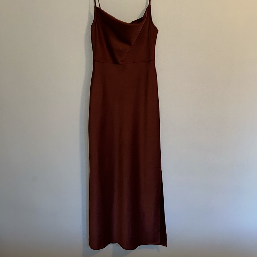 BHLDN Cali Satin Cowl-Neck Midi Slip Dress
